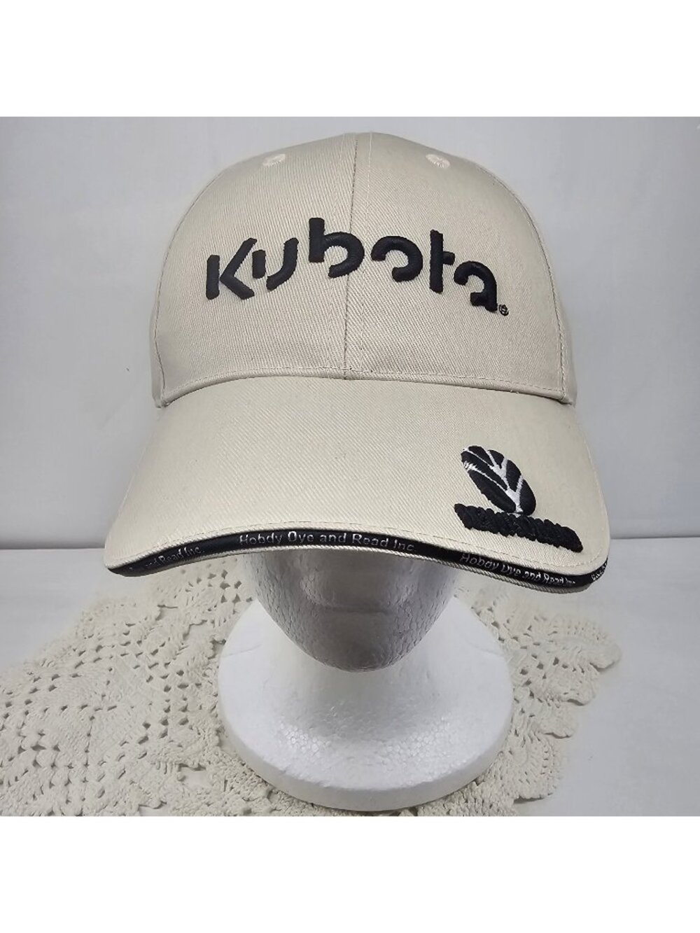 Kubota Tractor Hat Beige Tan Embroidered Baseball Cap Hobdy Dye & Read Dealer